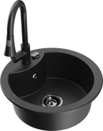 Mexen Diego évier en granit à 1 bac avec robinet de cuisine Elia, noir/argent métallisé - 6512-73-670101-70-B