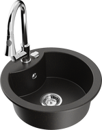 Mexen Diego évier en granit 1 bac avec robinet de cuisine Elia, noir/doré métallisé - 6512-75-670101-00