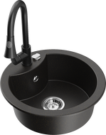 Mexen Diego évier en granit 1 bac avec robinet de cuisine Elia, noir/or métallique - 6512-75-670101-70