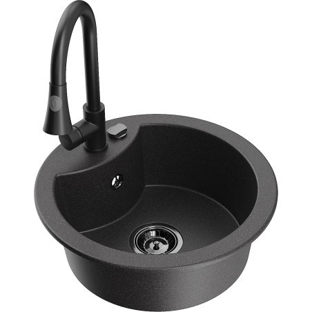 Mexen Diego évier en granit 1 bac avec robinet de cuisine Elia, noir moucheté - 6512-76-670101-70-B