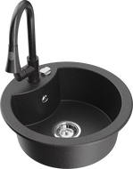 Mexen Diego évier en granit à 1 bac avec robinet de cuisine Elia, noir moucheté - 6512-76-670101-76