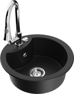 Mexen Diego évier en granit 1 bac avec mitigeur de cuisine Elia, noir - 6512-77-670101-00