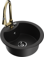 Mexen Diego évier en granit à 1 bac avec robinet de cuisine Elia, noir - 6512-77-670101-50-B