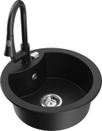 Mexen Diego évier en granit à 1 bac avec robinet de cuisine Elia, noir - 6512-77-670101-70