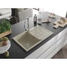 Mexen Bruno évier en granit 1 bac avec égouttoir et robinet de cuisine Elia, beige - 6513-69-670101-00
