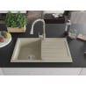 Mexen Bruno évier en granit 1 bac avec égouttoir et robinet de cuisine Elia, beige - 6513-69-670101-00