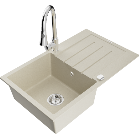 Mexen Bruno évier en granit 1 bac avec égouttoir et mitigeur Elia, beige - 6513-69-670101-00