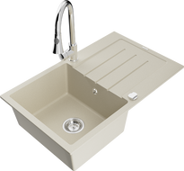 Mexen Bruno évier en granit 1 bac avec égouttoir et mitigeur Elia, beige - 6513-69-670101-00