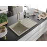 Mexen Bruno évier en granit à 1 cuve avec égouttoir et robinet de cuisine Elia, beige - 6513-69-670101-69