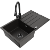 Mexen Bruno évier en granit à 1 bac avec égouttoir et mitigeur de cuisine Elia, noir/or métallique - 6513-75-670101-70-B