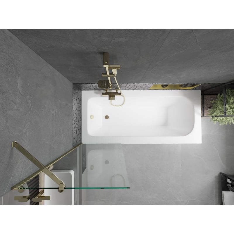 Mexen Vega baignoire rectangulaire 160 x 70 cm avec habillage et écran 1-volet 60 cm, transparent, doré - 550116070X9506000050