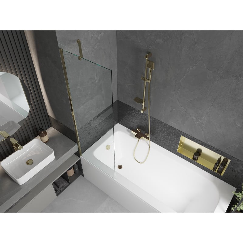 Mexen Vega baignoire rectangulaire 160 x 70 cm avec habillage et écran 1-volet 60 cm, transparent, doré - 550116070X9506000050
