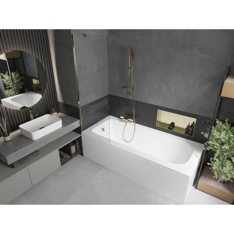 Mexen Vega baignoire rectangulaire 160 x 70 cm avec habillage et écran 1-volet 60 cm, transparent, doré - 550116070X9506000050