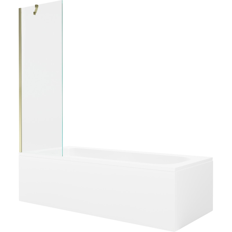 Mexen Vega baignoire rectangulaire 150 x 70 cm avec habillage et pare-baignoire 1 volet 60 cm, transparent, doré