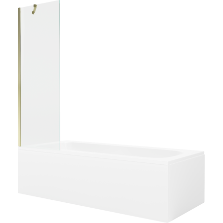 Mexen Vega baignoire rectangulaire 150 x 70 cm avec habillage et pare-baignoire 1 volet 60 cm, transparent, doré