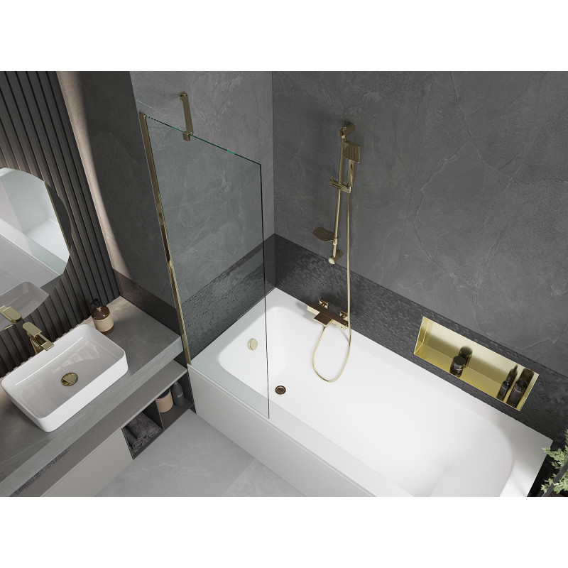 Mexen Vega baignoire rectangulaire 150 x 70 cm avec habillage et paroi 1 volet 60 cm, transparent, or - 550115070X9506000050