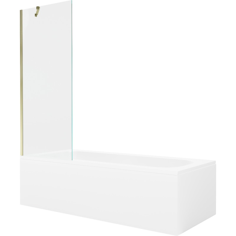 Mexen Vega baignoire rectangulaire 160 x 70 cm avec habillage et paroi de douche 1 volet 70 cm, transparent, doré