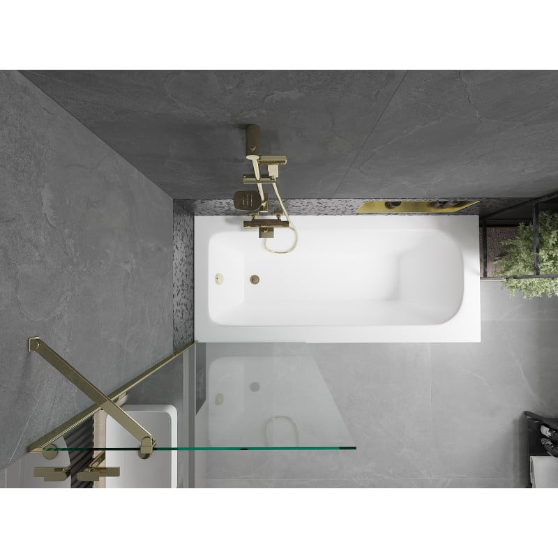 Mexen Vega baignoire rectangulaire 160 x 70 cm avec habillage et paroi 1 volet 70 cm, transparent, doré - 550116070X9507000050