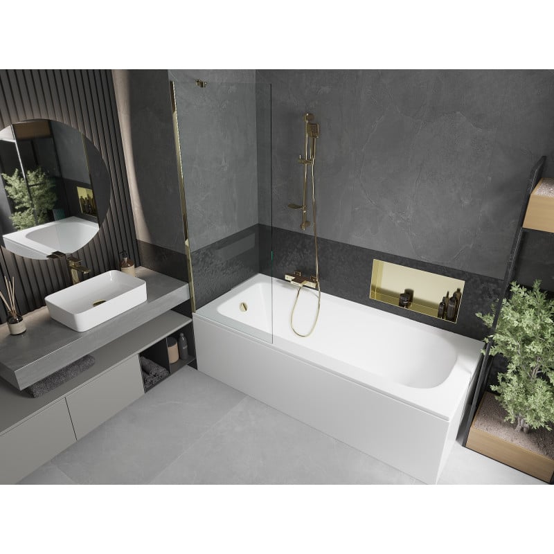 Mexen Vega baignoire rectangulaire 160 x 70 cm avec habillage et paroi 1 volet 70 cm, transparent, doré - 550116070X9507000050