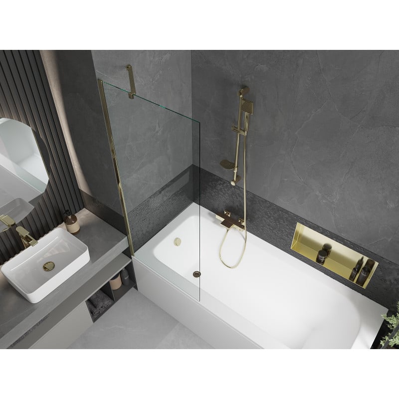 Mexen Vega baignoire rectangulaire 160 x 70 cm avec habillage et paroi 1 volet 70 cm, transparent, doré - 550116070X9507000050