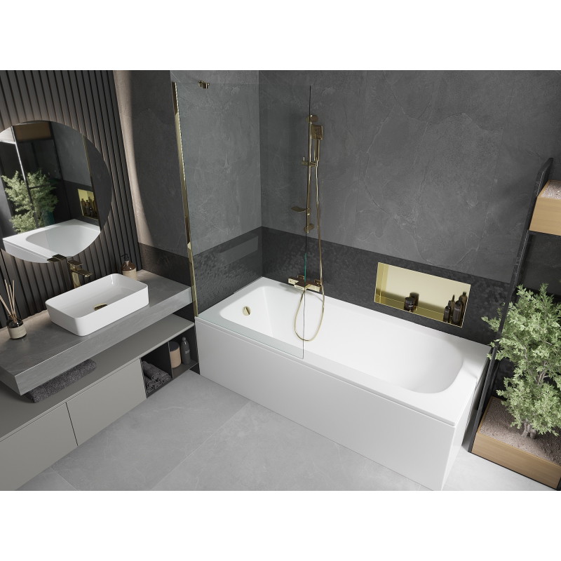 Mexen Vega baignoire rectangulaire 170 x 70 cm avec tablier et paroi 1 volet 90 cm, transparent, doré - 550117070X9509000050