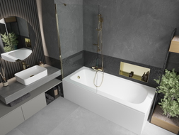 Mexen Vega baignoire rectangulaire 170 x 70 cm avec tablier et paroi 1 volet 90 cm, transparent, doré - 550117070X9509000050