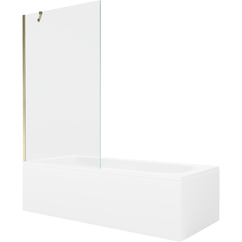 Mexen Vega baignoire rectangulaire 160 x 70 cm avec habillage et pare-chocs 1 volet 100 cm, transparent, doré