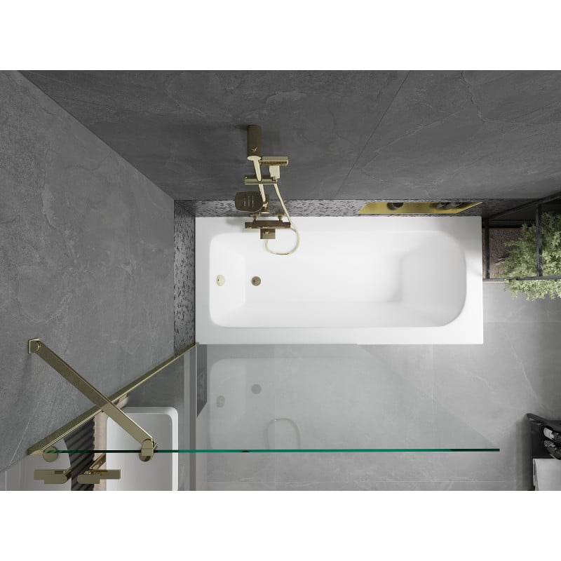 Mexen Vega baignoire rectangulaire 160 x 70 cm avec habillage et écran 1-volet 100 cm, transparent, doré - 550116070X9510000050