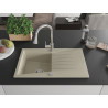 Mexen Cesar Évier en granit 1 bac avec égouttoir et robinet de cuisine Elia, beige - 6514-69-670101-00