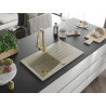 Mexen Cesar évier granit 1 bac avec égouttoir et robinet de cuisine Elia, beige - 6514-69-670101-50