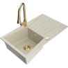 Mexen Cesar évier granit 1 bac avec égouttoir et robinet de cuisine Elia, beige - 6514-69-670101-50