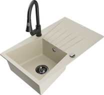 Mexen Cesar évier en granit 1 bac avec égouttoir et mitigeur Elia, beige - 6514-69-670101-70