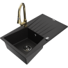 Mexen Cesar évier en granit à 1 bac avec égouttoir et robinet de cuisine Elia, noir - 6514-77-670101-50-B