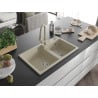 Mexen Tomas évier en granit 2 bacs avec robinet de cuisine Elia, beige - 6516-69-670101-69