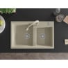 Mexen Tomas évier en granit 2 bacs avec robinet de cuisine Elia, beige - 6516-69-670101-69