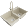 Mexen Tomas évier en granit 2 bacs avec robinet de cuisine Elia, beige - 6516-69-670101-69