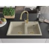 Mexen Tomas évier en granit 2 bacs avec mitigeur de cuisine Elia, beige - 6516-69-670101-50