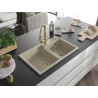 Mexen Tomas évier en granit 2 bacs avec robinet de cuisine Elia, beige - 6516-69-670101-50