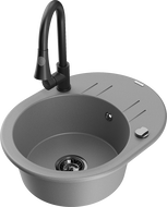 Mexen Kevin évier en granit 1 cuve avec égouttoir et robinet de cuisine Elia, gris - 6517-71-670101-70-B