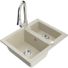 Mexen Carlos évier en granit 1,5 bac avec robinet de cuisine Elia, beige - 6518-69-670101-00