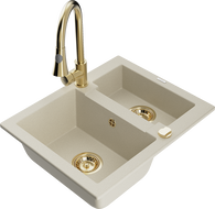 Mexen Carlos Évier en granit 1,5 bacs avec robinet de cuisine Elia, beige - 6518-69-670101-50