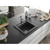 Mexen Vito évier en granit 1 cuve avec robinet de cuisine Flora, noir moucheté - 6503-76-670401-00