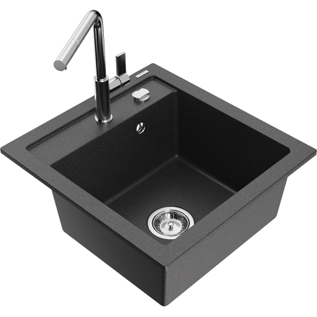 Mexen Vito évier en granit 1 cuve avec robinet de cuisine Flora, noir moucheté - 6503-76-670401-00
