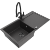 Mexen Leo évier en granit à 1 bac avec égouttoir et robinet de cuisine Duo, noir moucheté - 6501-76-671701-70-B
