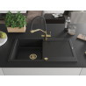 Mexen Leo évier granit simple cuve avec égouttoir et robinet de cuisine Duo, noir - 6501-77-671701-57-G