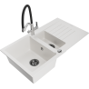Mexen Matias évier en granit 1,5 cuve avec égouttoir et robinet de cuisine Duo, blanc - 6502-20-671701-07-B