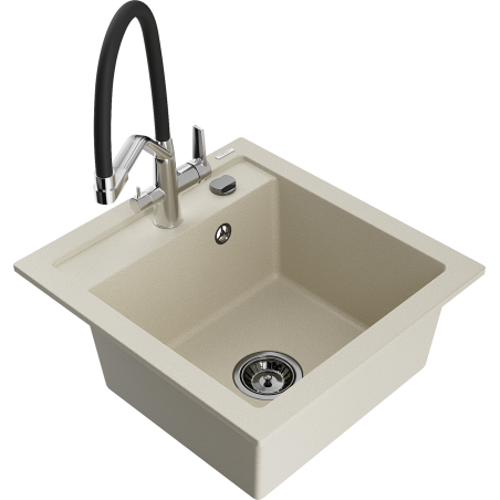 Mexen Vito évier en granit 1 bac avec robinet de cuisine Duo, beige - 6503-69-671701-07-B