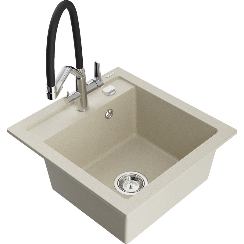 Mexen Vito évier de cuisine en granit 1 bac avec robinet de cuisine Duo, beige - 6503-69-671701-07