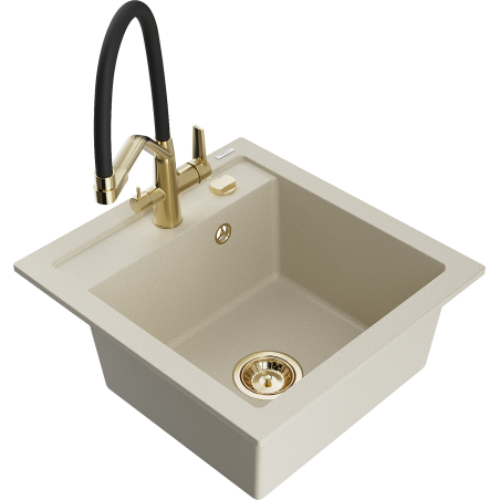 Mexen Vito évier en granit 1 bac avec robinet cuisine Duo, beige - 6503-69-671701-57-G