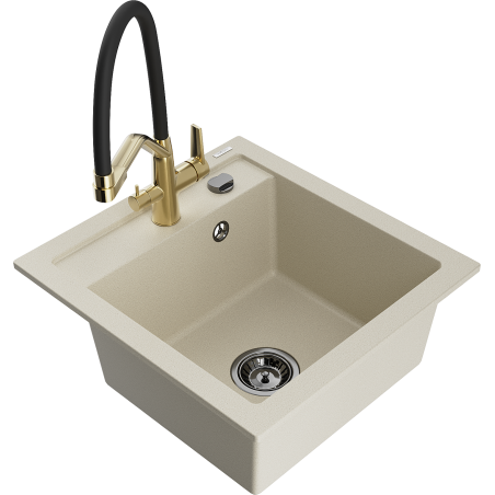 Mexen Vito évier de cuisine en granit 1 bac avec robinet Duo, beige - 6503-69-671701-57-B